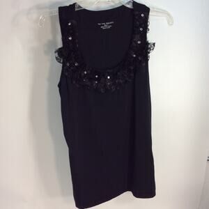 For The Republic Women's Large Tank Top Black Lace Sequins Pima Cotton